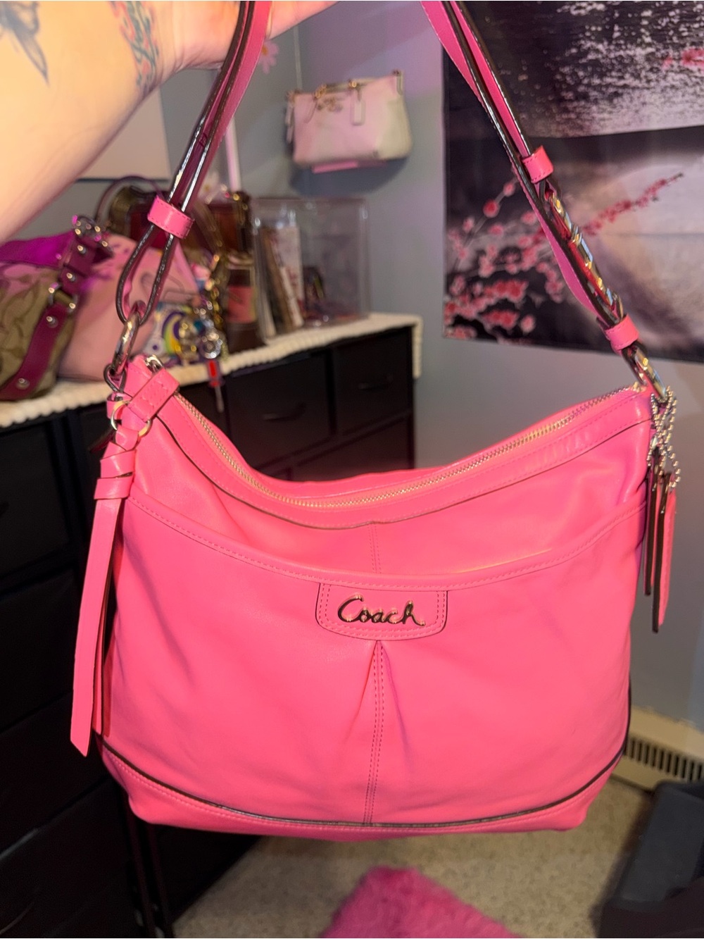 Coach Hot Pink Leather Shoulder Hobo
